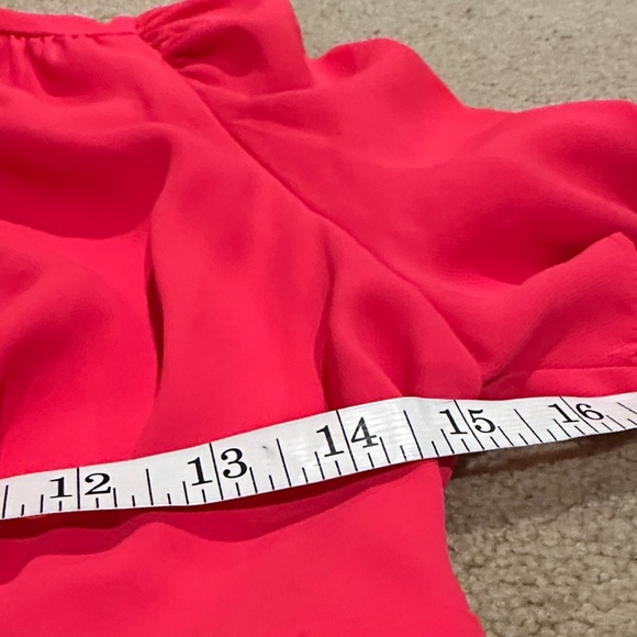 Amanda Uprichard Bright Pink V-Neck Puff Sleeve Mini Dress - Picture 6 of 7